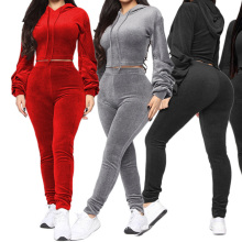 Fashion 2 pc workout sets women  full zipper slim velvet lounge sets